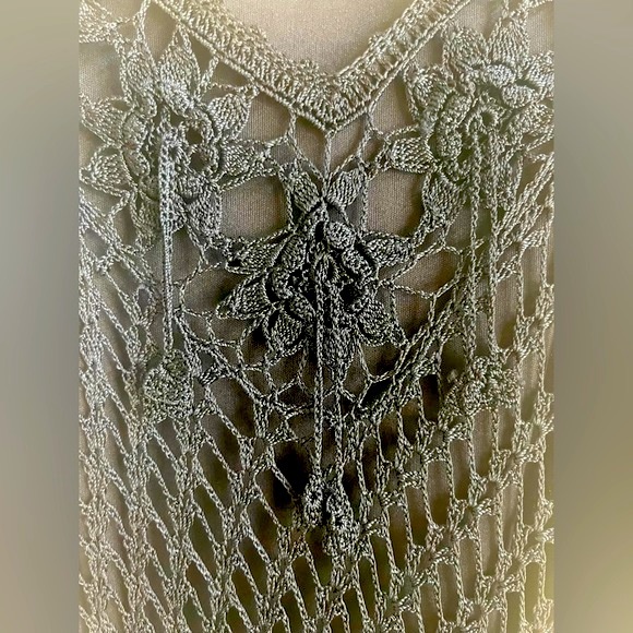 Y2K Flapper Crochet Maxi Dress w/Fringe Asymmetrical Hem line - Picture 13 of 16